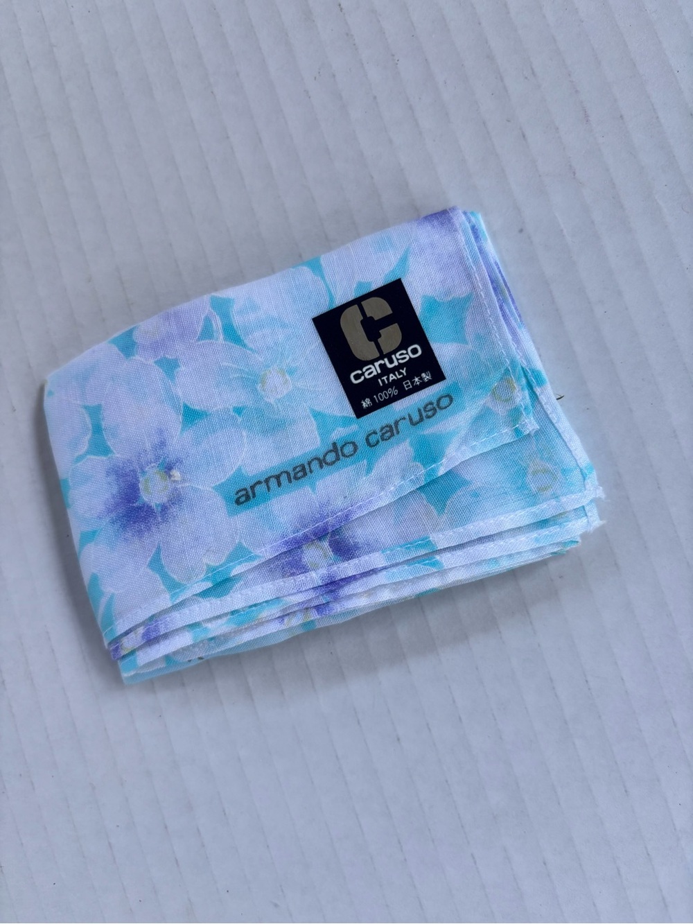 Armando Caruso Floral Cotton Handkerchief in Light Blue & Purple